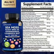 Sea Moss Daily Superfood bottle, supplement details