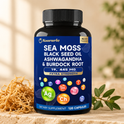 Sea Moss Daily Superfood bottle on a cream stone surface